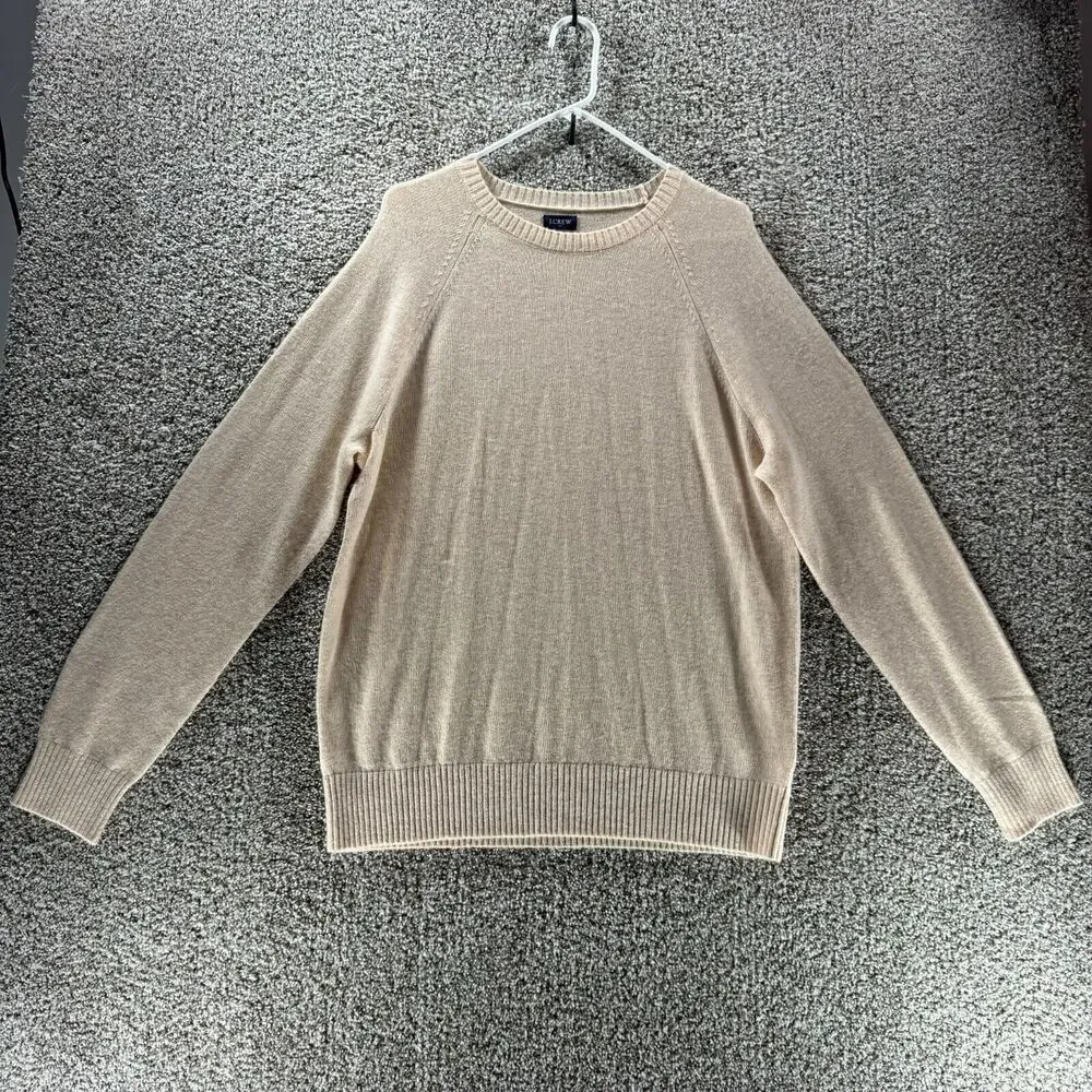 J Crew‎ Sweater Mens Extra Large Beige Lambswool Pullover Knit Long Sleeve Adult